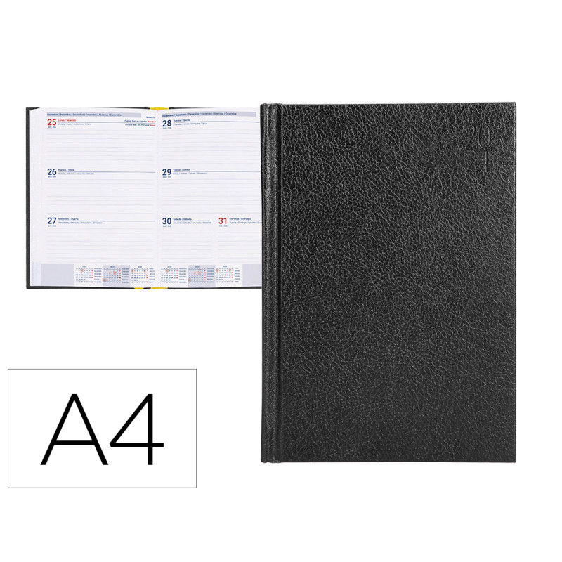 Agenda encuadernada liderpapel corfu a4 2024 semana vista color negro papel 60 gr