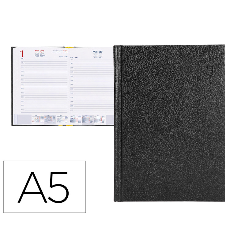 Agenda encuadernada liderpapel corfu 15x21 cm 2024 dia pagina color negro papel 60 gr