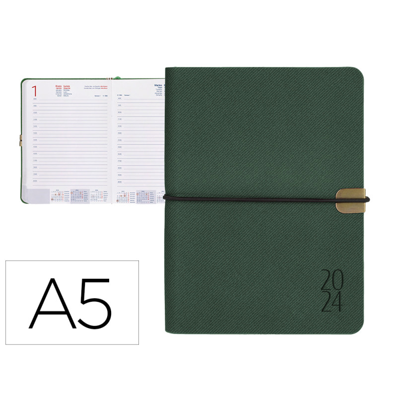 Agenda encuadernada liderpapel egina a5 2024 dia pagina color verde papel 70 gr