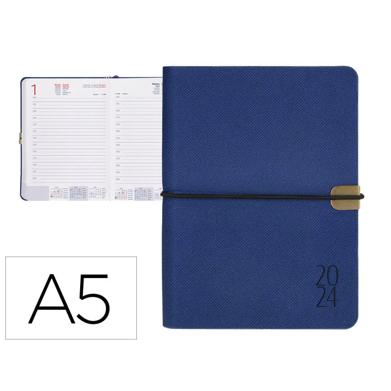 Agenda encuadernada liderpapel egina a5 2024 dia pagina color azul papel 70 gr