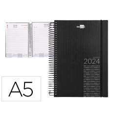 Agenda espiral liderpapel olbia 15x21 cm 2024 dia pagina tapa polipropileno metalizado negro papel 60 gr