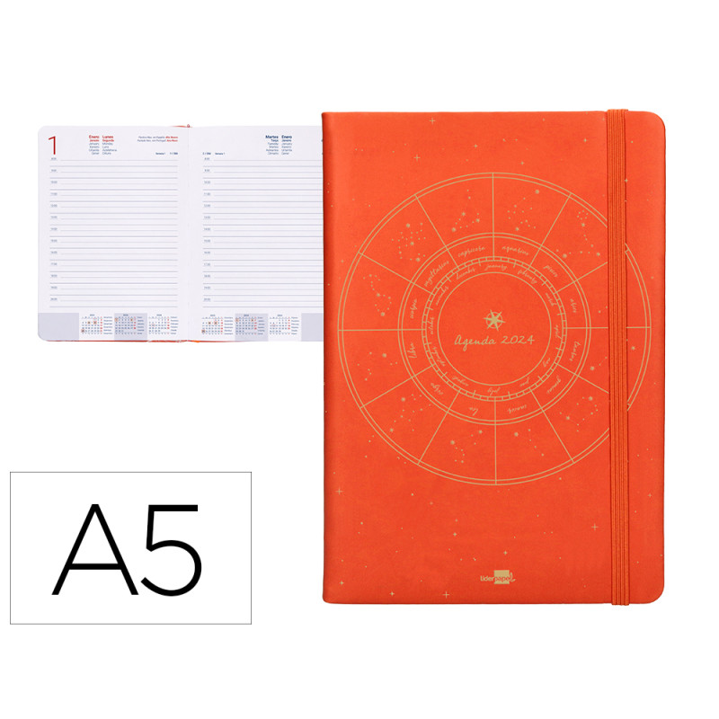 Agenda encuadernada liderpapel efira a5 2024 dia pagina color calabaza papel 70 gr