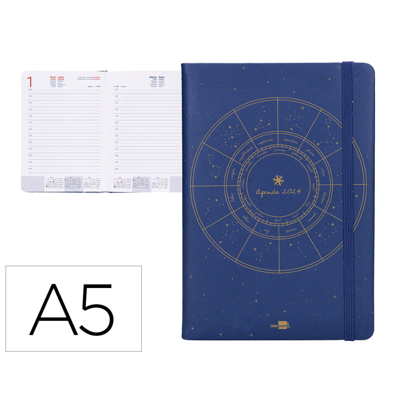 Agenda encuadernada liderpapel efira a5 2024 dia pagina color azul papel 70 gr