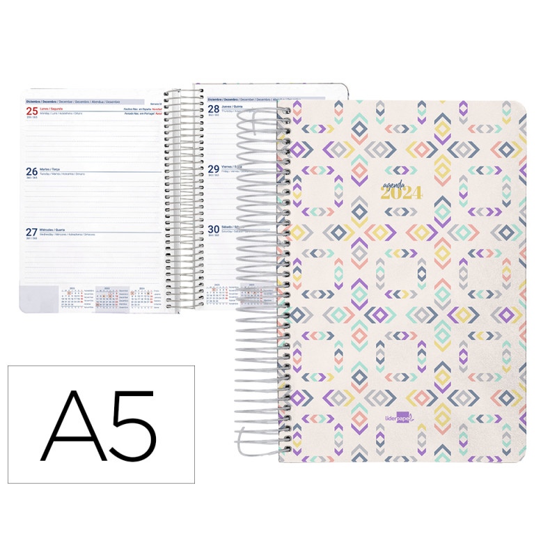 Agenda espiral liderpapel perissa a5 2024 semana vista papel 80 gr diseño square