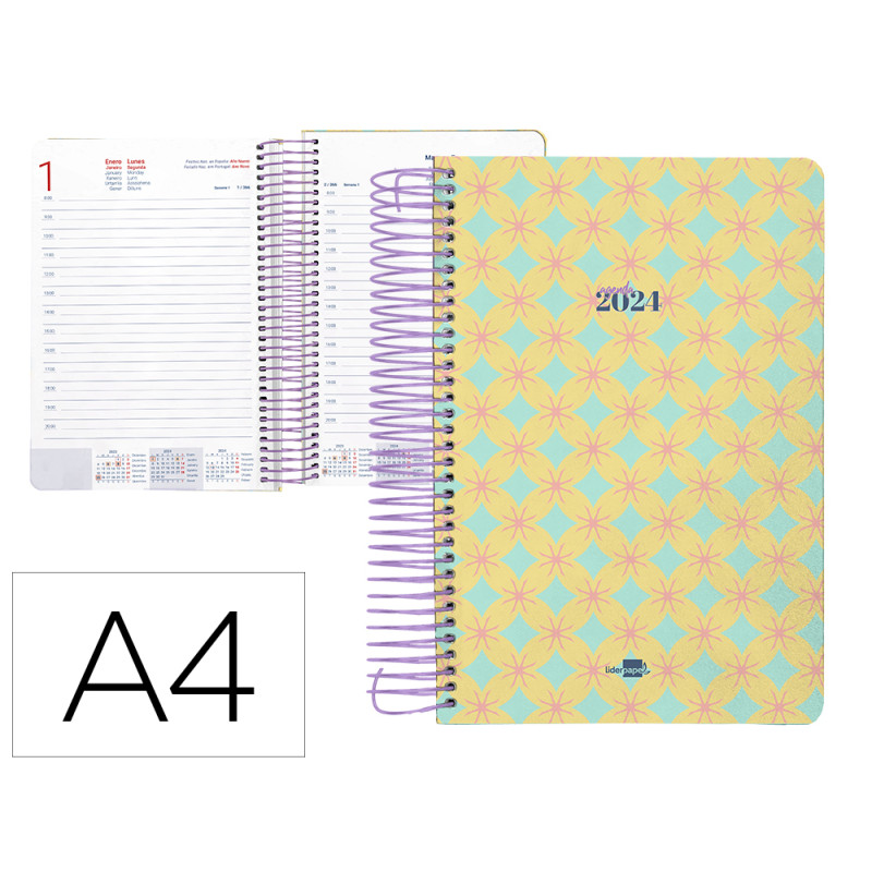 Agenda espiral liderpapel perissa a4 2024 dia pagina papel 80 gr diseño circle
