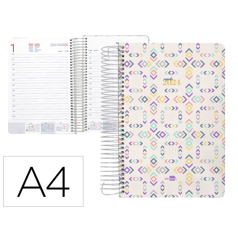 Agenda espiral liderpapel perissa a4 2024 dia pagina papel 80 gr diseño square