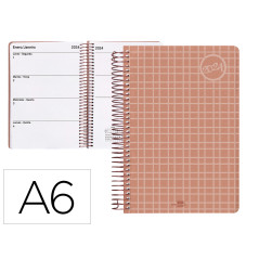 Agenda espiral liderpapel classic a6 2024 semana vista portada polipropileno papel 70 gr color coral