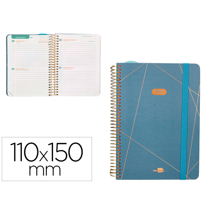 Agenda escolar liderpapel curso 23-24 college classic lines mini bilingue dos dias pagina carton forrado espiral