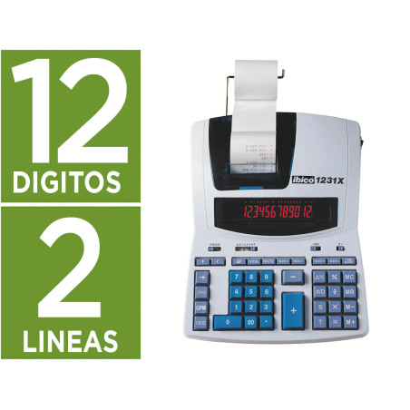 Calculadora ibico 1231x impresora pantalla lcd papel 57 mm 12 digitos 2 colores impresion bicolor