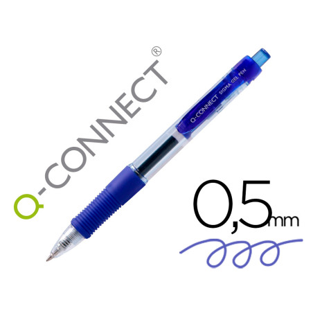 Boligrafo q-connect sigma retractil con sujecion de caucho tinta gel 0,5 mm color azul