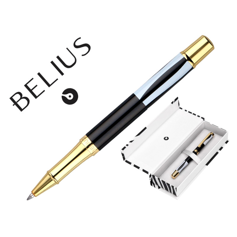 Boligrafo belius dualita cuerpo blanco color negro tinta azul caja de diseño