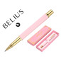 Boligrafo belius macaron bliss forma hexagonal color rosa y dorado tinta azul caja de diseño