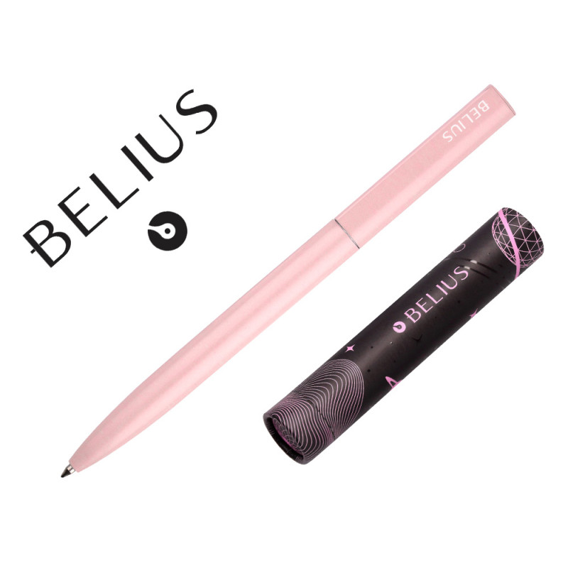 Boligrafo belius rocket b aluminio color minimalista negro tinta azul caja cilindrica