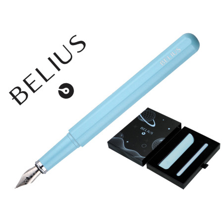 Pluma y funda de similpiel belius space b color minimalista azul tinta azul caja de diseño