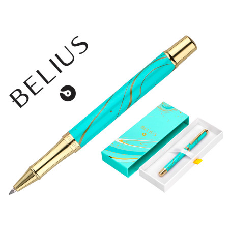Boligrafo belius aqua aluminio color turquesa y dorado tinta azul caja de diseño
