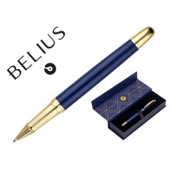 Boligrafo belius soiree aluminio color azul marino y dorado tinta azul caja de diseño