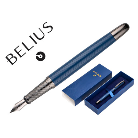 Pluma belius neptuno aluminio textura wavy color azul marino tinta azul caja de diseño