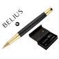 Boligrafo y estuche belius passion dor aluminio textura cepillada color negro y dorado tinta azul caja diseño