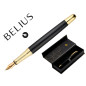 Pluma belius passion dor aluminio textura cepillada color negro y dorado tinta azul caja de diseño