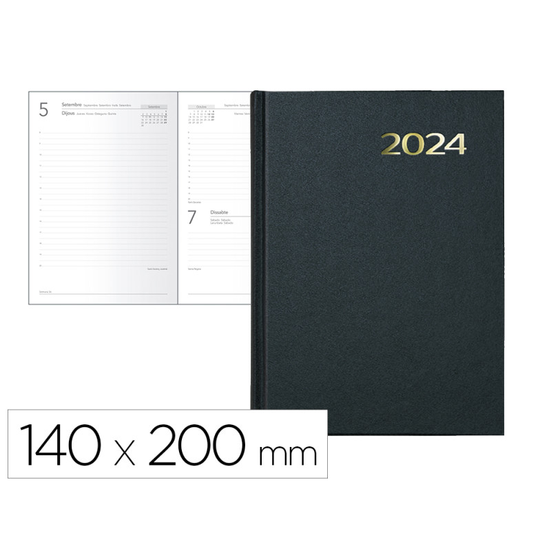 Agenda encuadernada liderpapel jalki 14x20 cm 2024 dia pagina color negro papel 70 grtexto en catalan