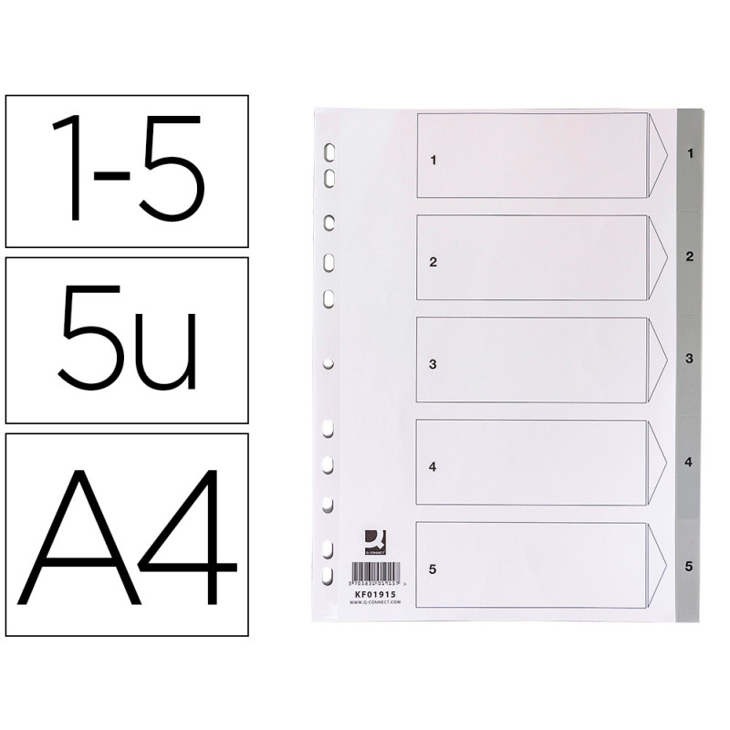 Separador numerico q-connect plastico 1-5 juego de 5 separadores din a4 multitaladro