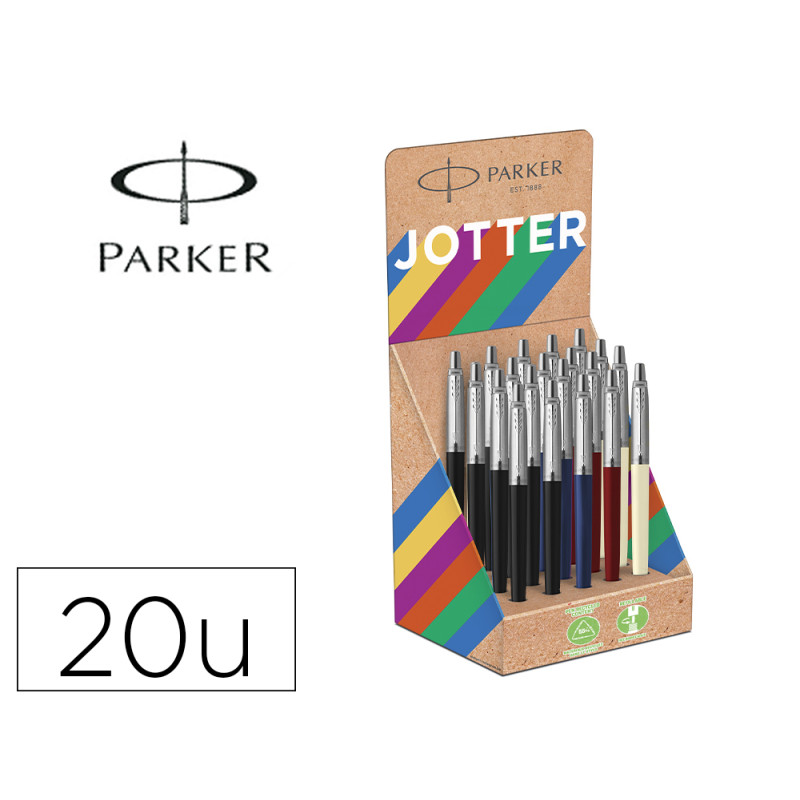 Boligrafo parker jotter originals recycled clasico expositor 20 unidades con 5 colores surtidos