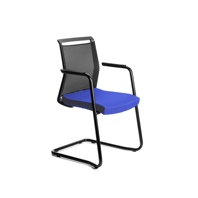 Silla rocada confidente estructura metalica tapizada en tela ignifuga color azul