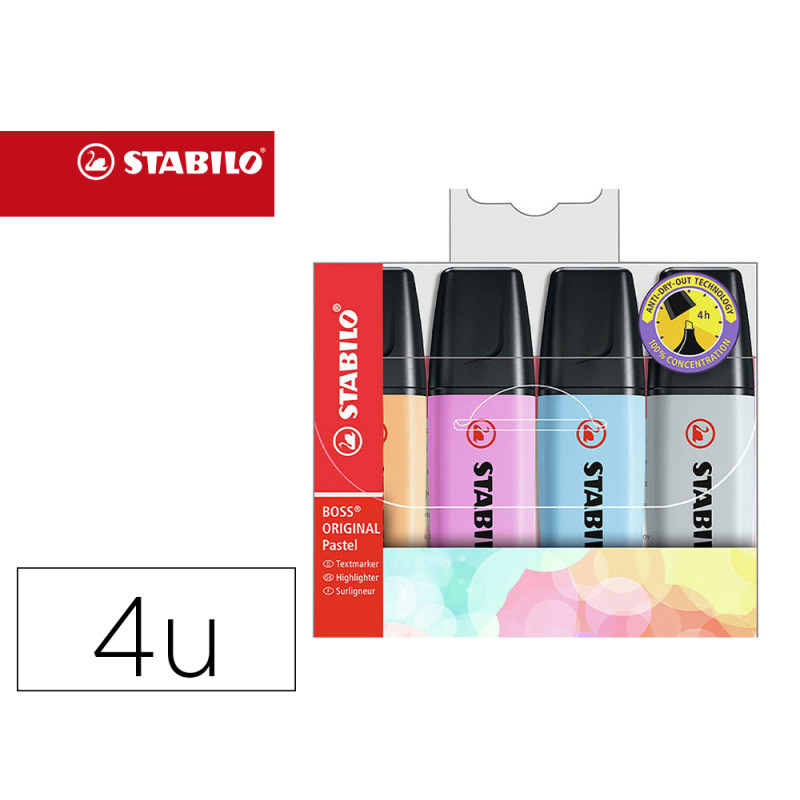 Rotulador stabilo boss pastel fluorescente 70 nature colors estuche de 4 unidades colores surtidos