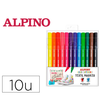 Rotulador alpino textil marker color experience estuche de 10 unidades colores surtidos