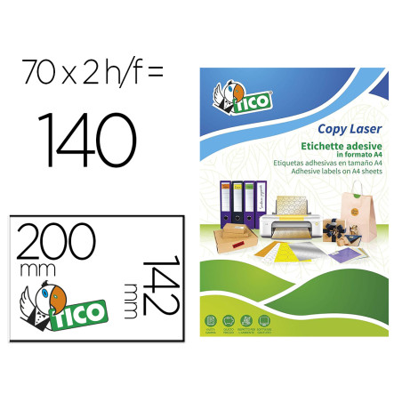 Etiqueta adhesiva tico verde fluor permanente fsc laser/ inkjet/fotocopia 200x142 mm caja de 140 unidades