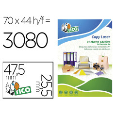 Etiqueta adhesiva tico amarillo fluor permanente fsc laser/inkjet/fotocopia 47,5x 25,5 mm caja de 3080 unidades