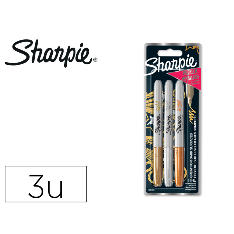 Rotulador sharpie permanente fino metalico blister de 3 unidades oro/plata/bronce clipstrip de 12 blister