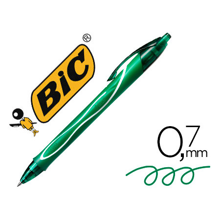 Boligrafo bic gelocity quick dry retractil tinta gel verde punta de 0,7 mm