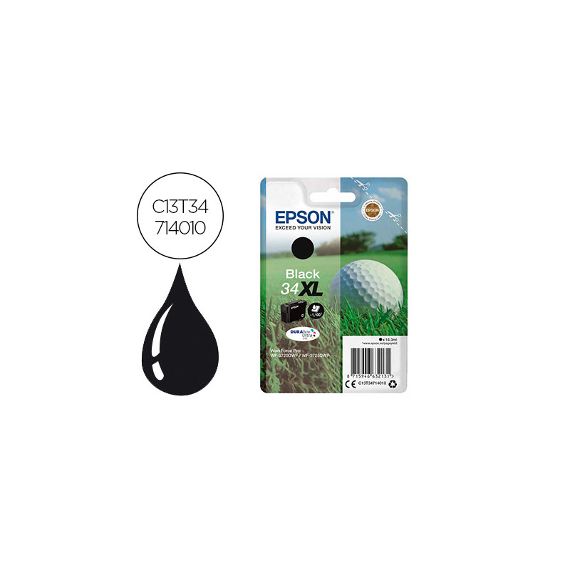 Ink-jet epson work force pro wf-3720dwf/3725dwf negro 34xl durabrite ultra ink 1100 paginas