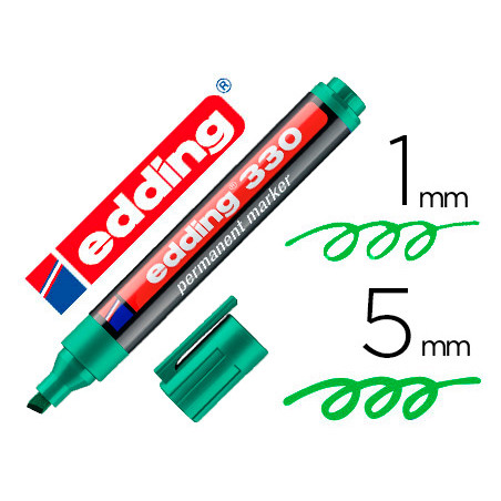 Rotulador edding marcador permanente 330 verde punta biselada 1-5 mm recargable