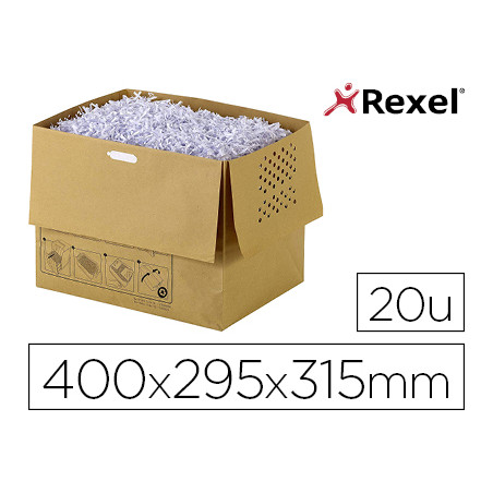 Bolsa de residuos rexel reciclable para destructora auto+300x capacidad 40 l pack de 20 unidades 400x295x315 mm