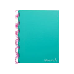 Cuaderno espiral liderpapel a4 micro jolly tapa forrada 140h 75 gr cuadro 5mm 5 bandas4 taladros color turquesa