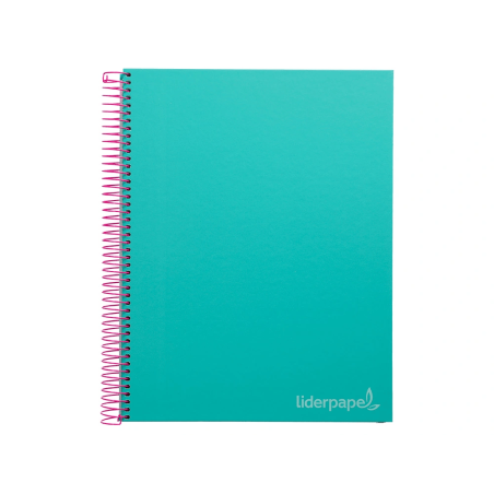 Cuaderno espiral liderpapel a4 micro jolly tapa forrada 140h 75 gr cuadro 5mm 5 bandas4 taladros color turquesa