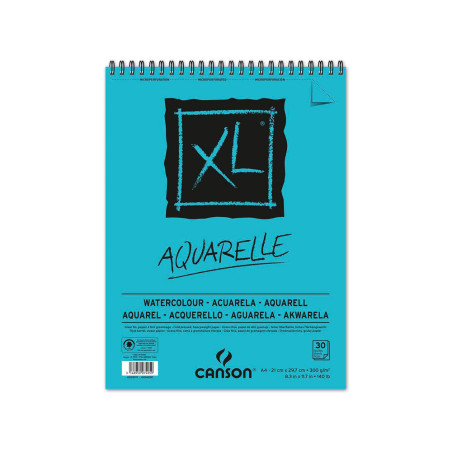 Bloc dibujo acuarela canson xl aquarelle grano fino din a3 microperforado espiral 29,7x42 cm 30 hojas 300 gr/m2