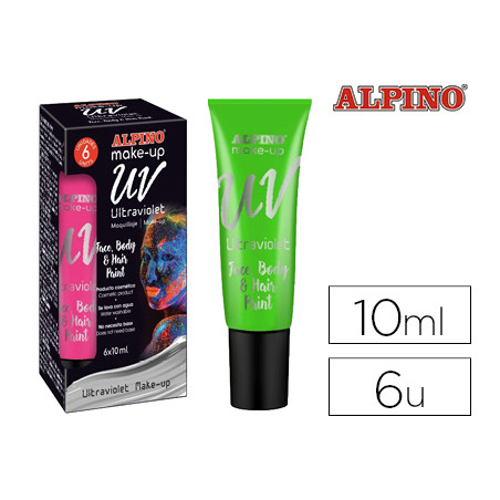 Maquillaje alpino fluorescente bajo luz ultravioleta verde oscuro tubo 10 ml caja de 6 unidades