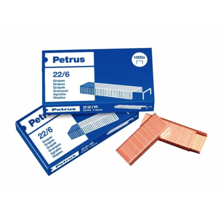 Grapas petrus nº 22/6 cobreadas caja de 1000 unidades