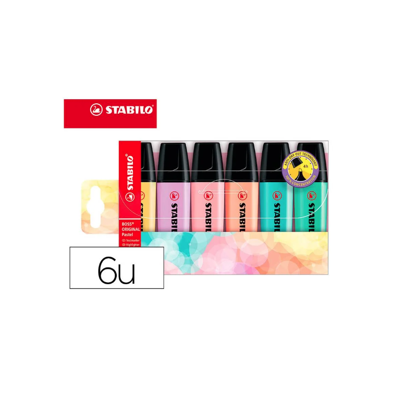 Rotulador stabilo boss pastel fluorescente 70 estuche de 6 unidades surtidas