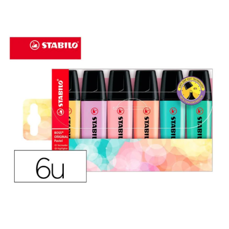 Rotulador stabilo boss pastel fluorescente 70 estuche de 6 unidades surtidas