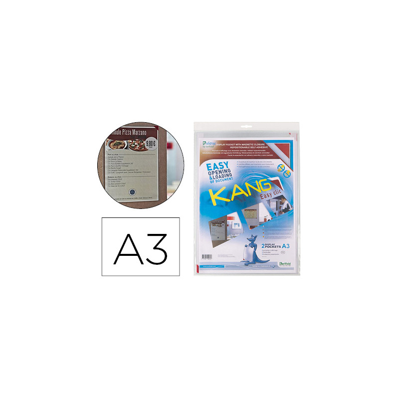 Funda de presentacion djois adhesiva removible din a3 con esquina magnetica capacidad para 10 hojas pack