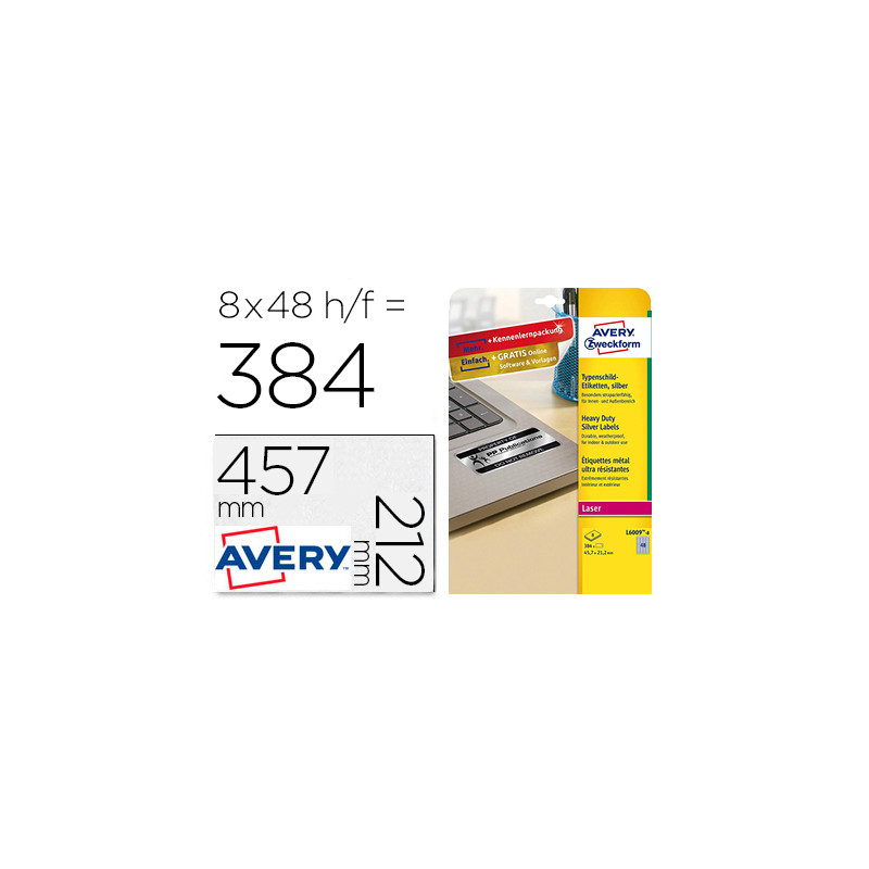 Etiqueta adhesiva resistente avery poliester plata 45,7x21,2 mm laser pack de 8 unidades