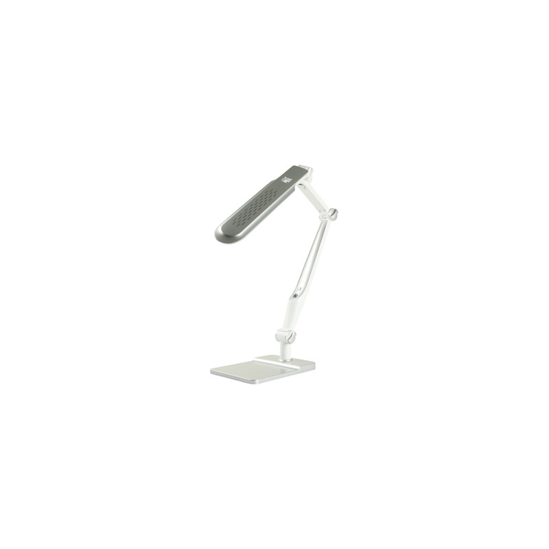 Lampara de escritorio q-connect led 9w 550 lm tactil 3 niveles de color brazo y base oscilantes color plateado