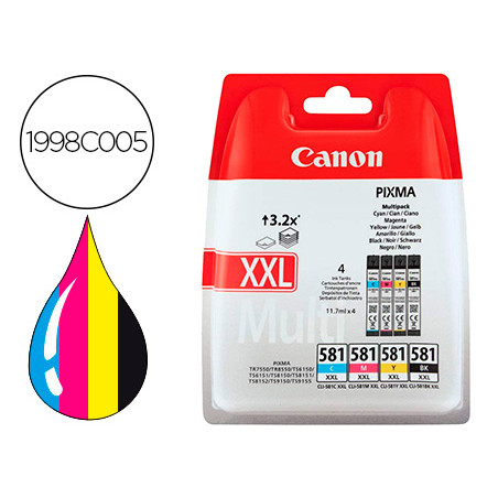 Ink jet canon pgi-580/cli-581 xxl pixma para ts6150 / ts8150 /tr7550 / tr8550 multipack negro amarillo cian