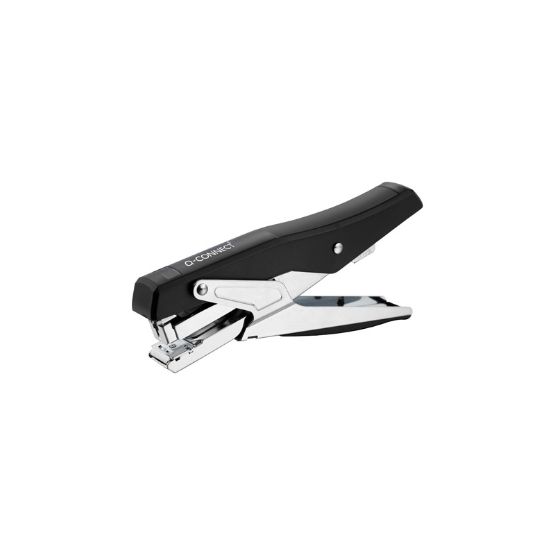 Grapadora q-connect de tenaza metalizada y negra kf14867 tacto suave capacidad 25 hojas usa grapas 24/6 y 26/6