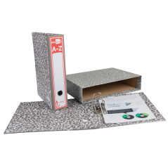 Archivador de palanca liderpapel carton forrado folio jaspeado gris con caja classic red