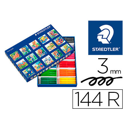 Rotulador staedtler color jumbo trazo 3 mm school pack de 144 unidades colores surtidos 12 x color